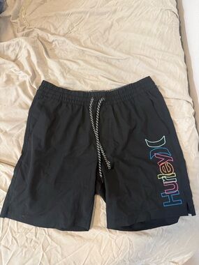 Men’s Hurley Black Swim Shorts with Multicolor Logo Size M